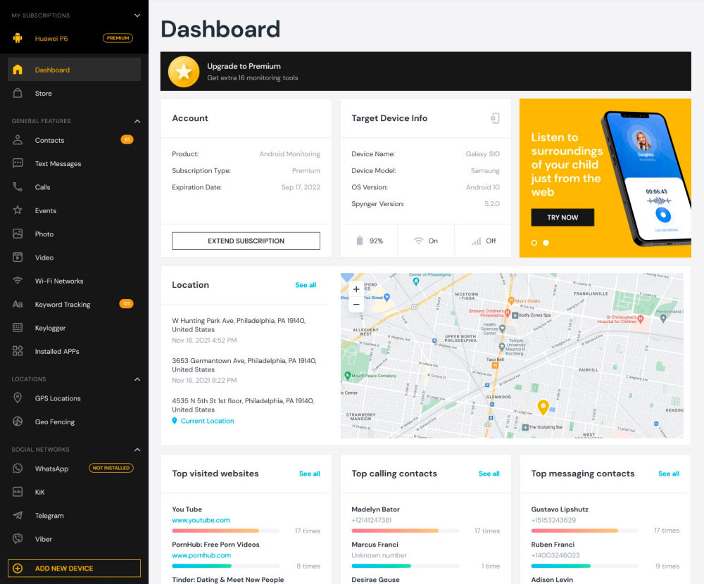 Spynger Dashboard for Facebook Monitoring